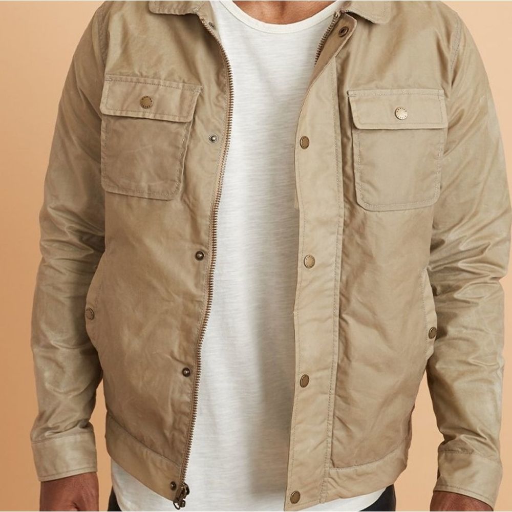 Marine Layer Khaki Military Field Jacket with Durable Cotton Canvas - Picture 3 of 6